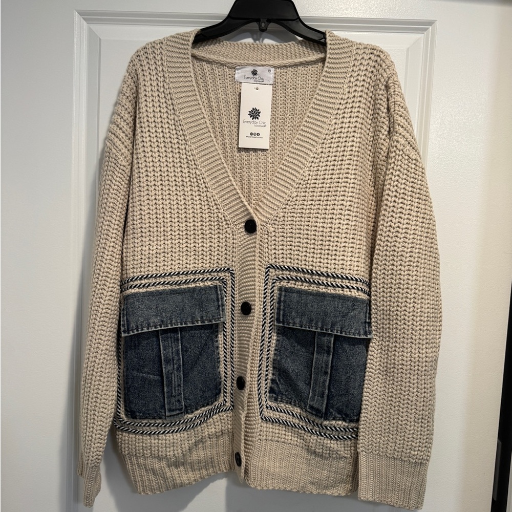 Women's Everyday Chic V Neck
Denim Pocket Knitted
Sweater Loose Cardigan
Jacket